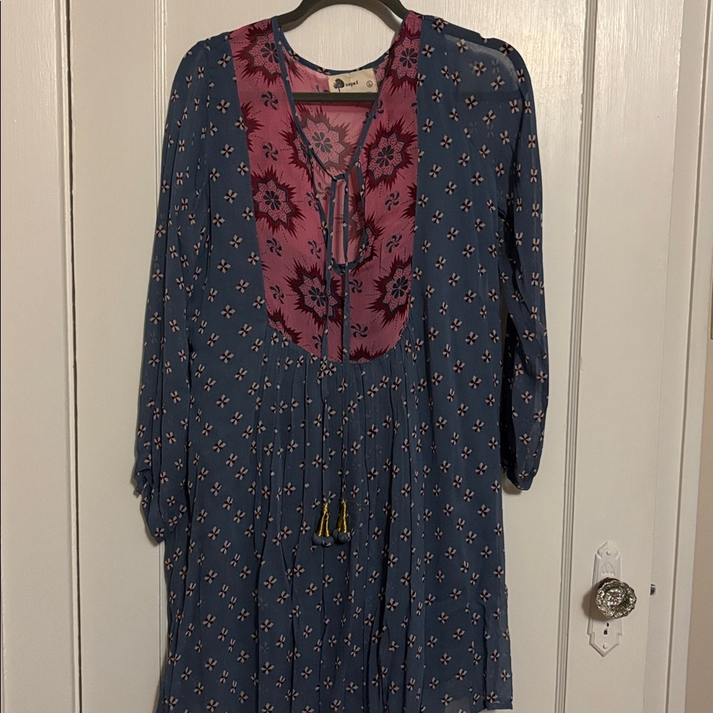 Floral Blue and Pink Boho Dress